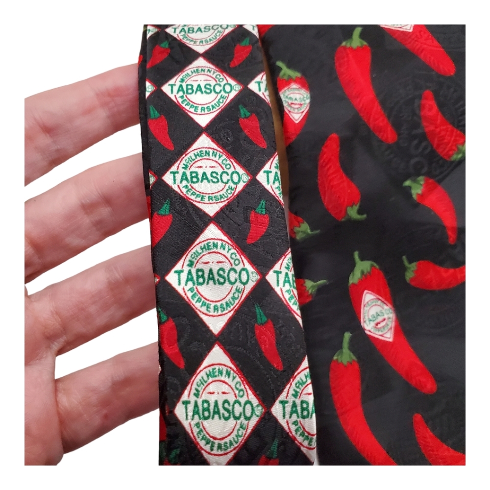 Vintage Tabasco Chili Pepper Logo Silk Tie Necktie 90s foodie